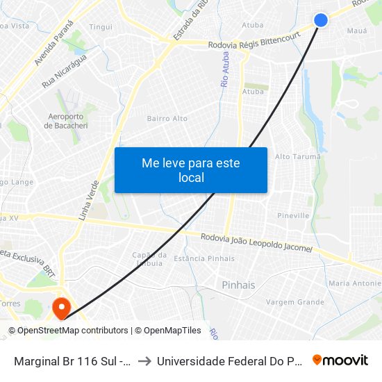 Marginal Br 116 Sul - Vila Liberdade/Vila Zumbi to Universidade Federal Do Paraná Campus Centro Politécnico map