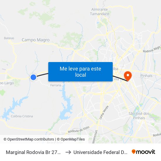 Marginal Rodovia Br 277 (Do Café) - Passarela Vila Ponmpéia to Universidade Federal Do Paraná Campus Centro Politécnico map
