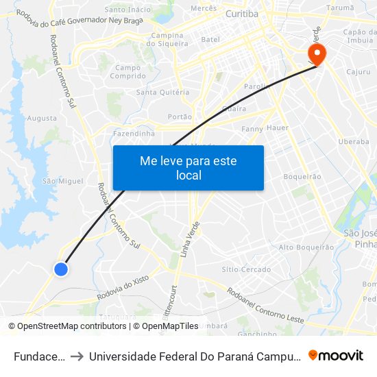 Fundacen / Cti to Universidade Federal Do Paraná Campus Centro Politécnico map
