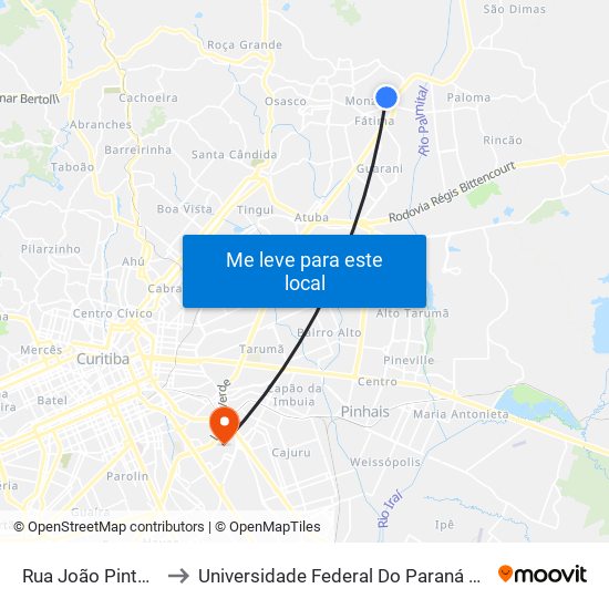 Rua João Pinto Martins, 633 to Universidade Federal Do Paraná Campus Centro Politécnico map