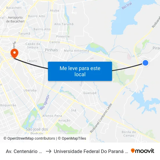 Av. Centenário Do Paraná, 113 to Universidade Federal Do Paraná Campus Centro Politécnico map