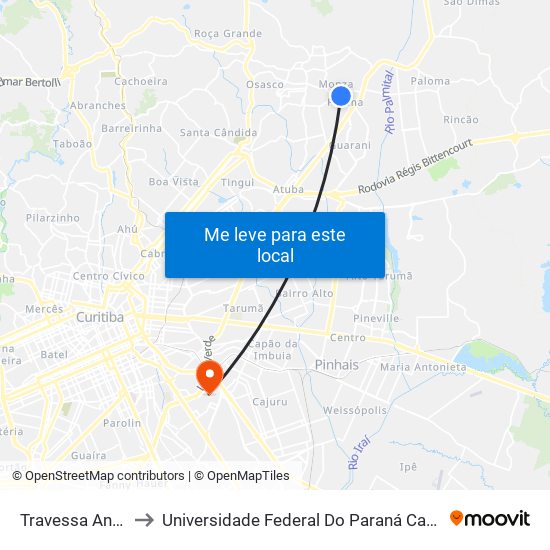 Travessa Ana Neri, 161 to Universidade Federal Do Paraná Campus Centro Politécnico map