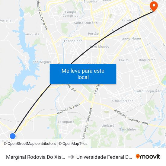 Marginal Rodovia Do Xisto (Br 476) - Max Atacadista Araucária to Universidade Federal Do Paraná Campus Centro Politécnico map