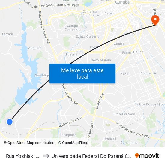 Rua Yoshiaki Nagano, 391 to Universidade Federal Do Paraná Campus Centro Politécnico map