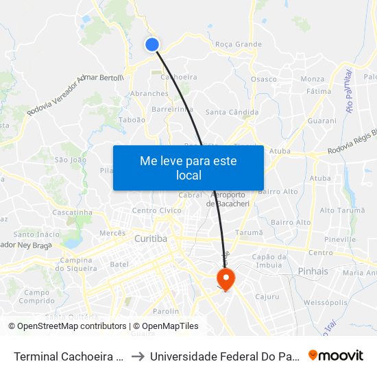 Terminal Cachoeira (Externo / Madrugueiro) to Universidade Federal Do Paraná Campus Centro Politécnico map