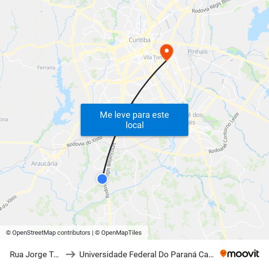 Rua Jorge Tortato, 241 to Universidade Federal Do Paraná Campus Centro Politécnico map