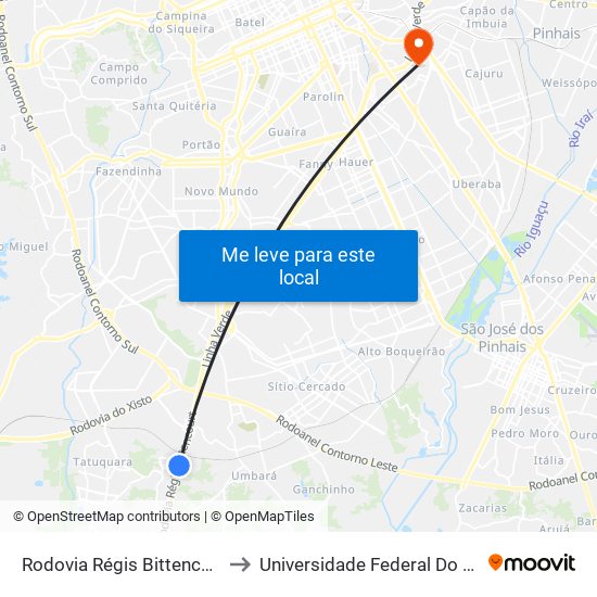 Rodovia Régis Bittencourt (Br 116) - Viaduto Pompéia to Universidade Federal Do Paraná Campus Centro Politécnico map