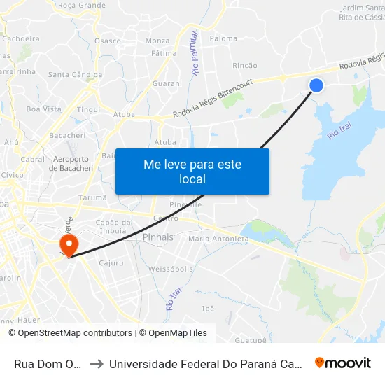 Rua Dom Orione, 780 to Universidade Federal Do Paraná Campus Centro Politécnico map