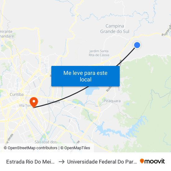 Estrada Rio Do Meio - Cabanha Galponeiro to Universidade Federal Do Paraná Campus Centro Politécnico map