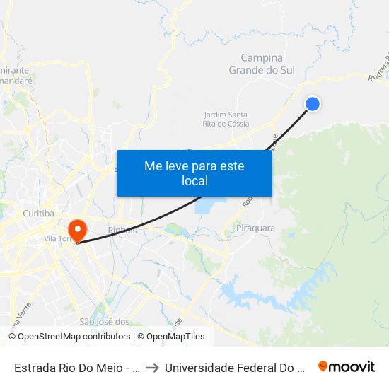 Estrada Rio Do Meio - Unidade Saúde Palmitalzinho to Universidade Federal Do Paraná Campus Centro Politécnico map