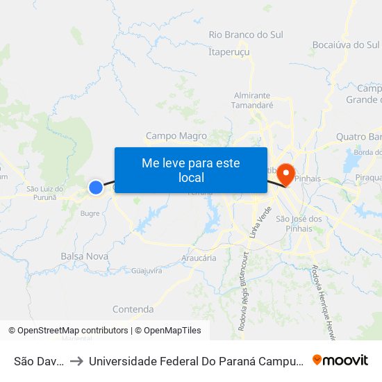 São David Fay to Universidade Federal Do Paraná Campus Centro Politécnico map