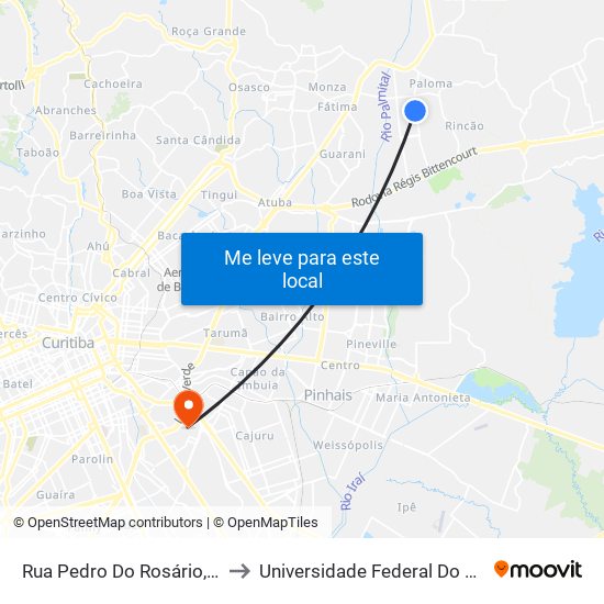 Rua Pedro Do Rosário, 1218 - Exclusivo Madrugueiro to Universidade Federal Do Paraná Campus Centro Politécnico map