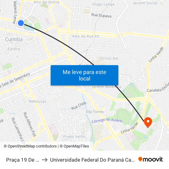 Praça 19 De Dezembro to Universidade Federal Do Paraná Campus Centro Politécnico map