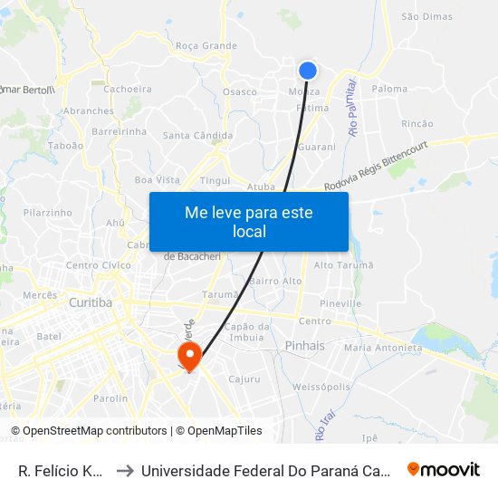 R. Felício Kania, 1427 to Universidade Federal Do Paraná Campus Centro Politécnico map