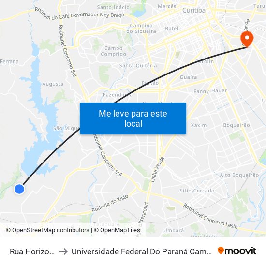 Rua Horizonte, 114 to Universidade Federal Do Paraná Campus Centro Politécnico map