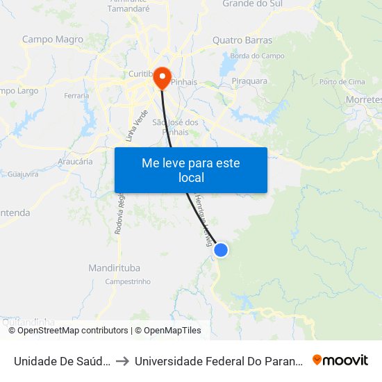 Unidade De Saúde Córrego Fundo to Universidade Federal Do Paraná Campus Centro Politécnico map