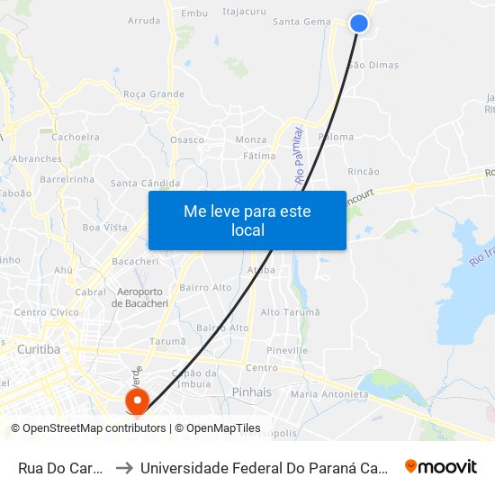 Rua Do Carvalho, 500 to Universidade Federal Do Paraná Campus Centro Politécnico map