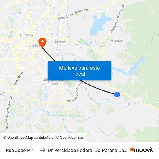 Rua João Pires Filho, 35 to Universidade Federal Do Paraná Campus Centro Politécnico map