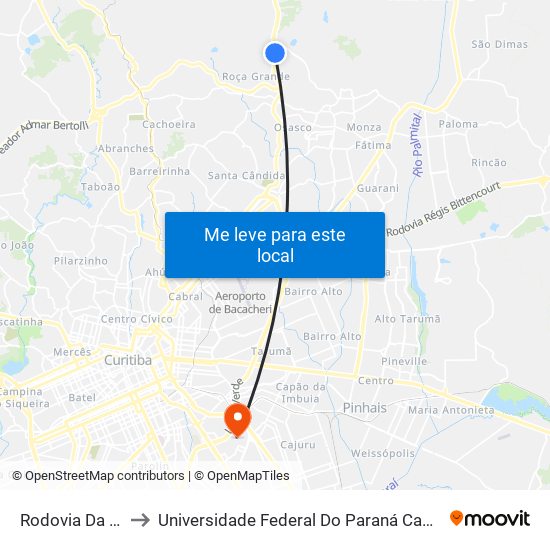 Rodovia Da Uva, 3884 to Universidade Federal Do Paraná Campus Centro Politécnico map