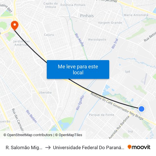 R. Salomão Miguel Nasser, 376 to Universidade Federal Do Paraná Campus Centro Politécnico map