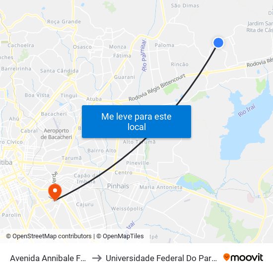 Avenida Annibale Ferrarini, 2355 - Ceccon to Universidade Federal Do Paraná Campus Centro Politécnico map