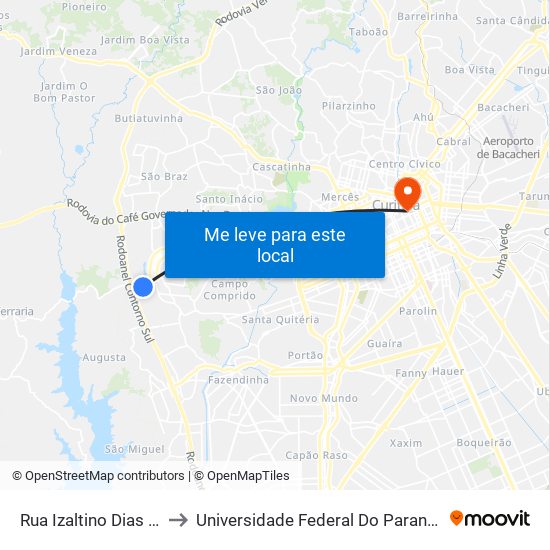 Rua Izaltino Dias Ferraz, 161 to Universidade Federal Do Paraná Prédio Histórico map