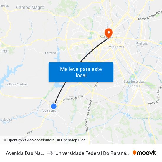 Avenida Das Nações, 153 to Universidade Federal Do Paraná Prédio Histórico map