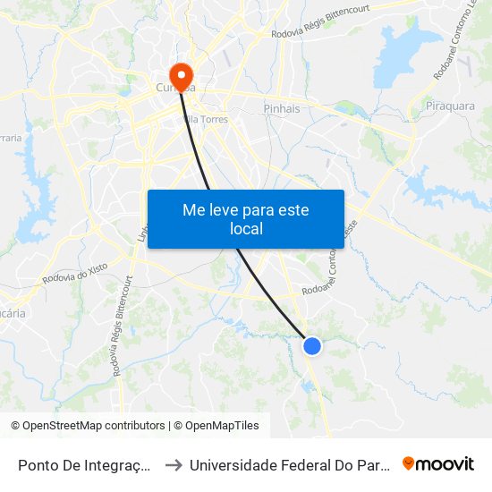 Ponto De Integração São Marcos to Universidade Federal Do Paraná Prédio Histórico map