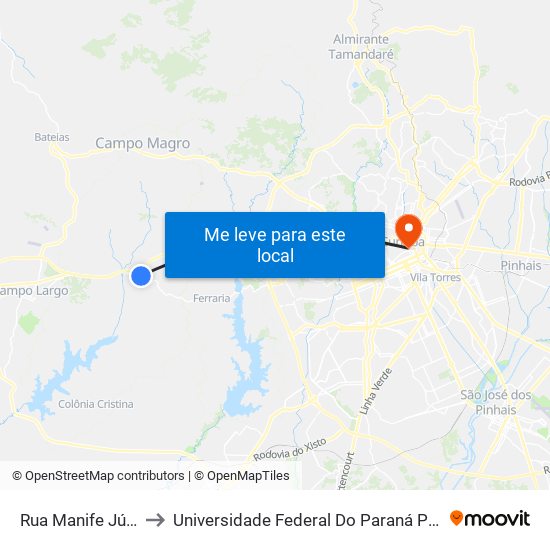 Rua Manife Júlio, 250 to Universidade Federal Do Paraná Prédio Histórico map