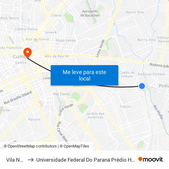 Vila Nova to Universidade Federal Do Paraná Prédio Histórico map