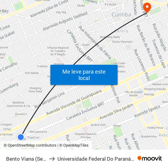 Bento Viana (Sentido Sul) to Universidade Federal Do Paraná Prédio Histórico map