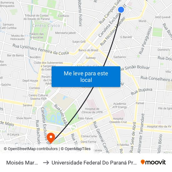 Moisés Marcondes to Universidade Federal Do Paraná Prédio Histórico map