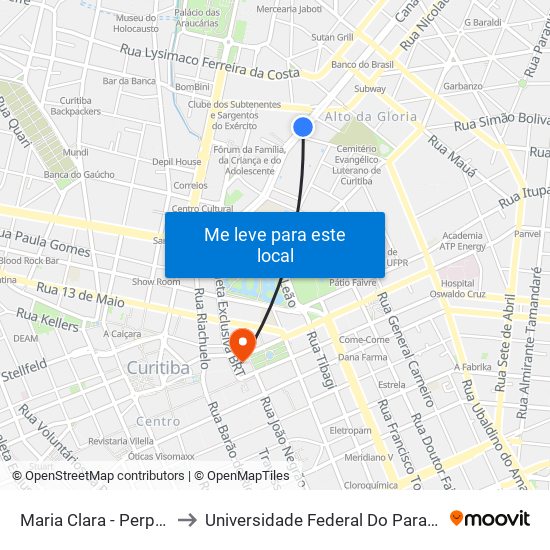 Maria Clara - Perpétuo Socorro to Universidade Federal Do Paraná Prédio Histórico map