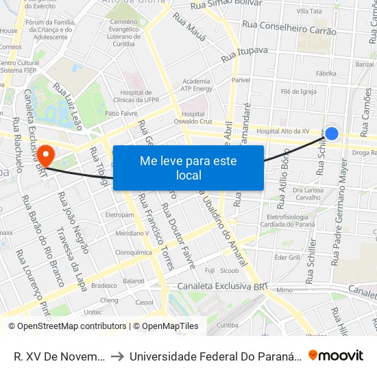 R. XV De Novembro, 2500 to Universidade Federal Do Paraná Prédio Histórico map