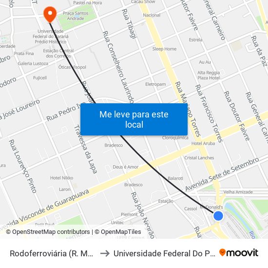 Rodoferroviária (R. Mariano Torres, 1900) to Universidade Federal Do Paraná Prédio Histórico map