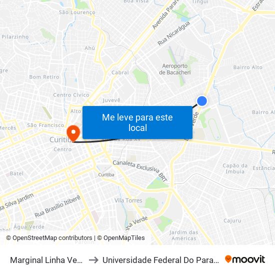 Marginal Linha Verde Sul, 5238 to Universidade Federal Do Paraná Prédio Histórico map