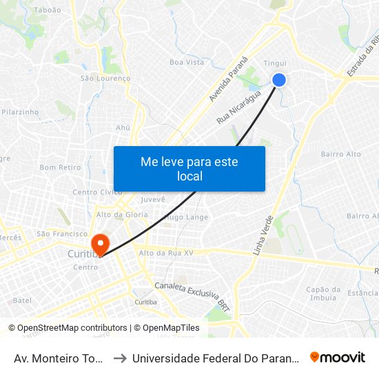 Av. Monteiro Tourinho, 220 to Universidade Federal Do Paraná Prédio Histórico map