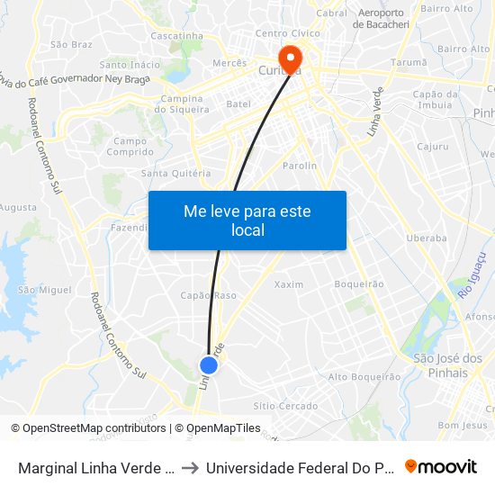 Marginal Linha Verde - Hotel Pinheirinho to Universidade Federal Do Paraná Prédio Histórico map
