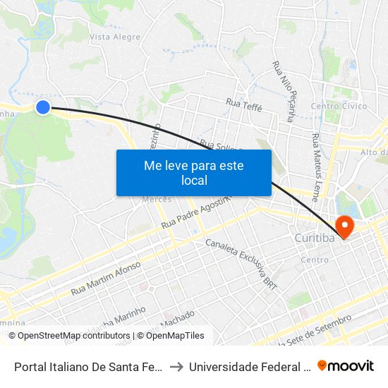 Portal Italiano De Santa Felicidade (Av. Manoel Ribas, 2900) to Universidade Federal Do Paraná Prédio Histórico map