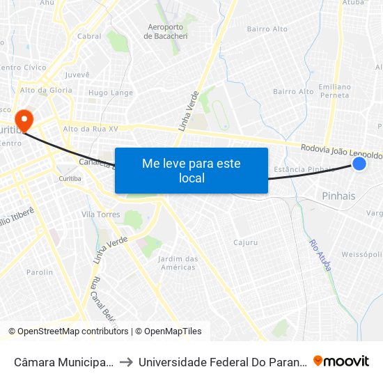 Câmara Municipal De Pinhais to Universidade Federal Do Paraná Prédio Histórico map