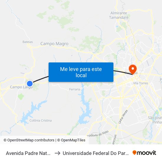 Avenida Padre Natal Pigato, 2265 to Universidade Federal Do Paraná Prédio Histórico map