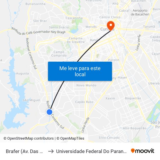 Brafer (Av. Das Araucárias) to Universidade Federal Do Paraná Prédio Histórico map