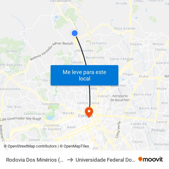 Rodovia Dos Minérios (Pr 092) - Le Mond Motel to Universidade Federal Do Paraná Prédio Histórico map