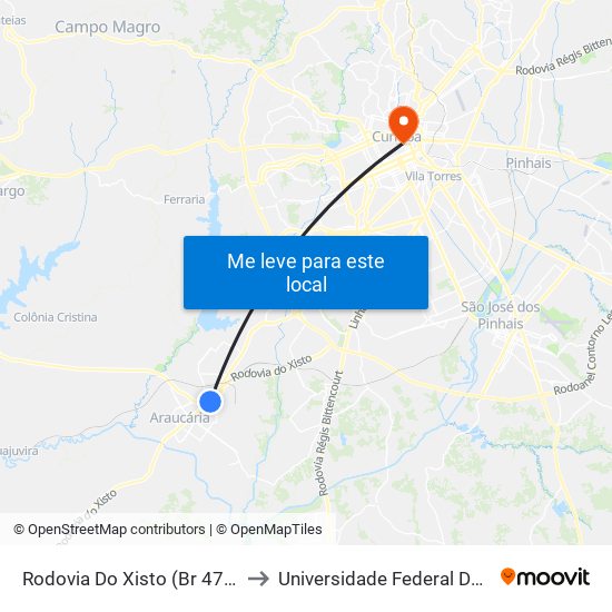 Rodovia Do Xisto (Br 476) - Viaduto Sobre Pr 423 to Universidade Federal Do Paraná Prédio Histórico map