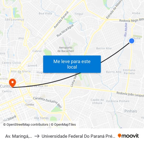 Av. Maringá, 2996 to Universidade Federal Do Paraná Prédio Histórico map