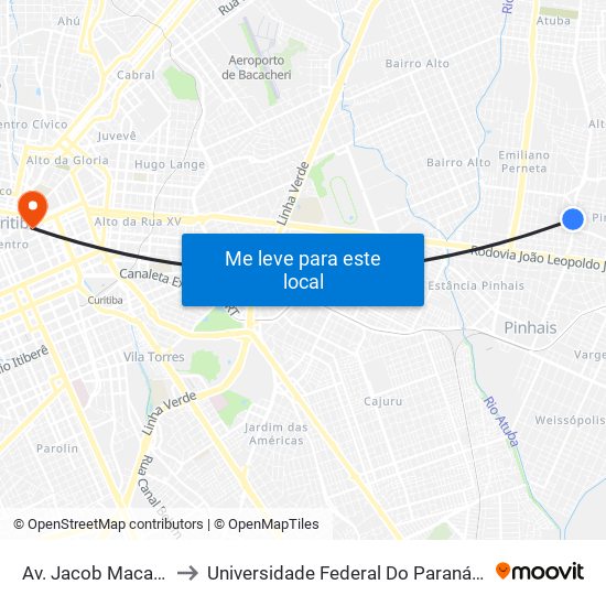 Av. Jacob Macanhan, 513 to Universidade Federal Do Paraná Prédio Histórico map