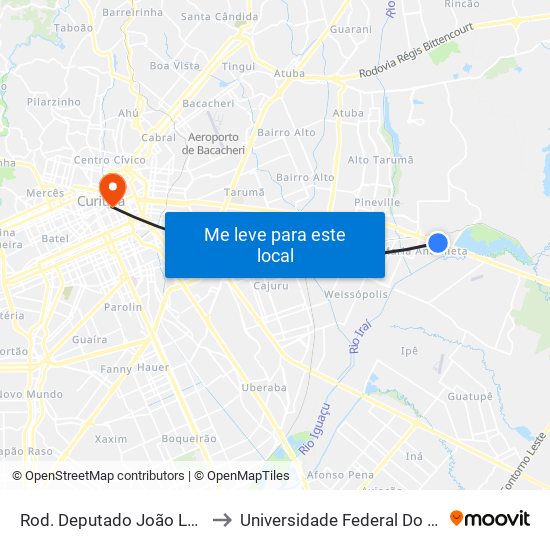 Rod. Deputado João Lepoldo Jacomel, 9054 to Universidade Federal Do Paraná Prédio Histórico map