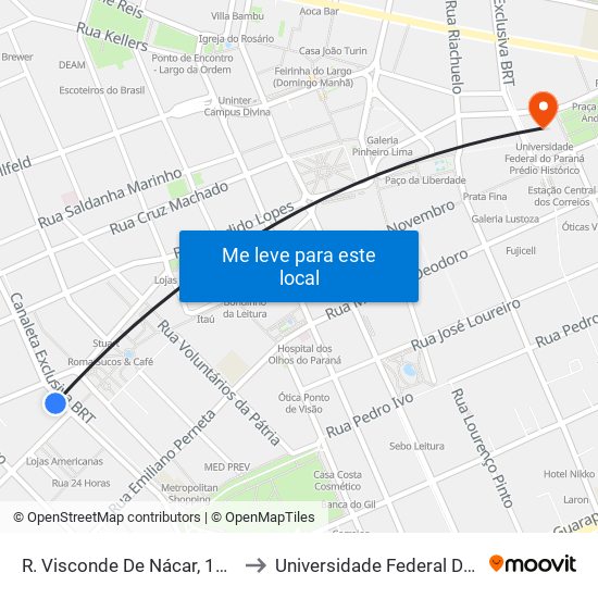 R. Visconde De Nácar, 1300 (Praça General Osório) to Universidade Federal Do Paraná Prédio Histórico map