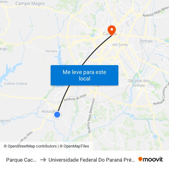 Parque Cachoeira to Universidade Federal Do Paraná Prédio Histórico map