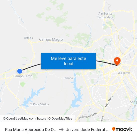 Rua Maria Aparecida De Oliveira, 154  - Hospital Do Rocio to Universidade Federal Do Paraná Prédio Histórico map